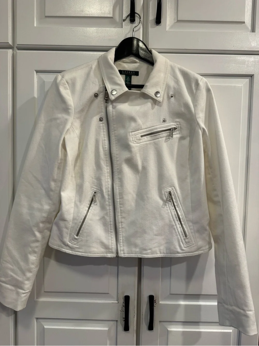 Ralph Lauren White Denim Moto Jacket. Size 10 - Picture 2 of 11